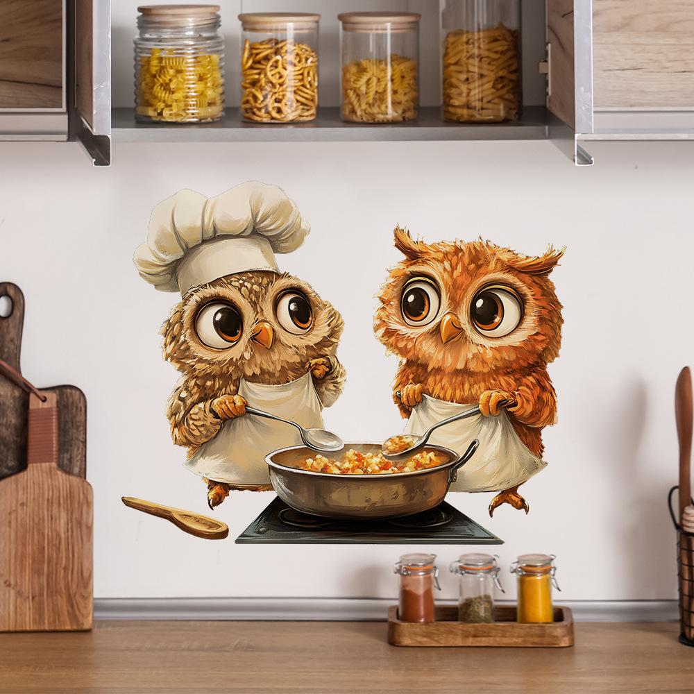Cartoon Chef Owl Kitchen Dining Room Home Wall Background Beautification and Decoration Stickers