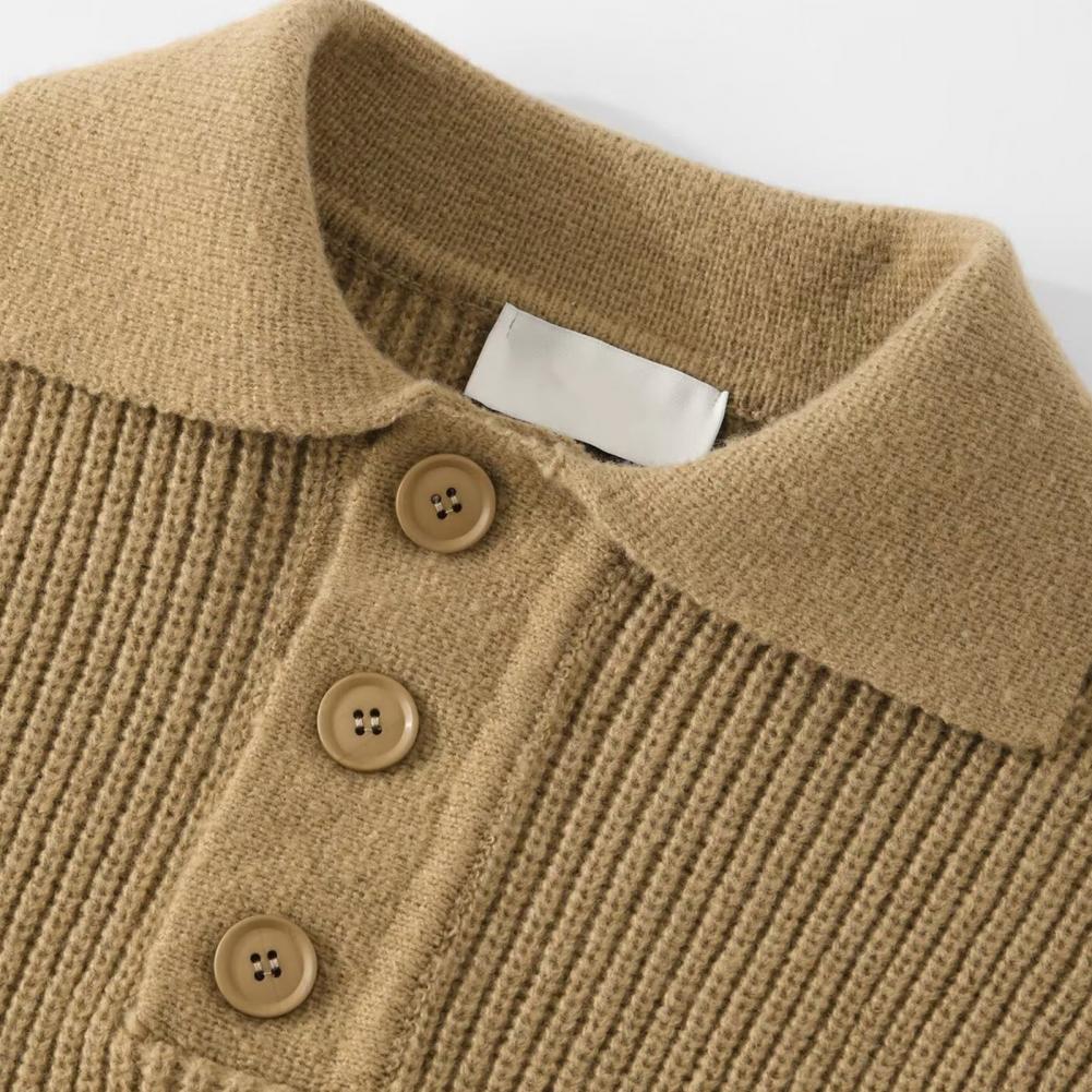 Jesień Zima Męski Sweter Zapinany Kołnierzyk Wykładany Długi Rękaw Top Retro Dzianinowy Gruby Ciepły Jednolity Kolor Pulower Rozciągliwy Do Noszenia na Co Dzień