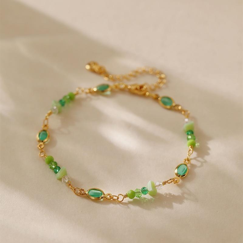 Women Green Irregular Gravel Stone Handmade Bracelet Travel Gift зелёный
