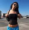 Summer 2022 Solid Color Sleeveless Mesh See-Through Crop Top Vest - Women's Casual European American Style