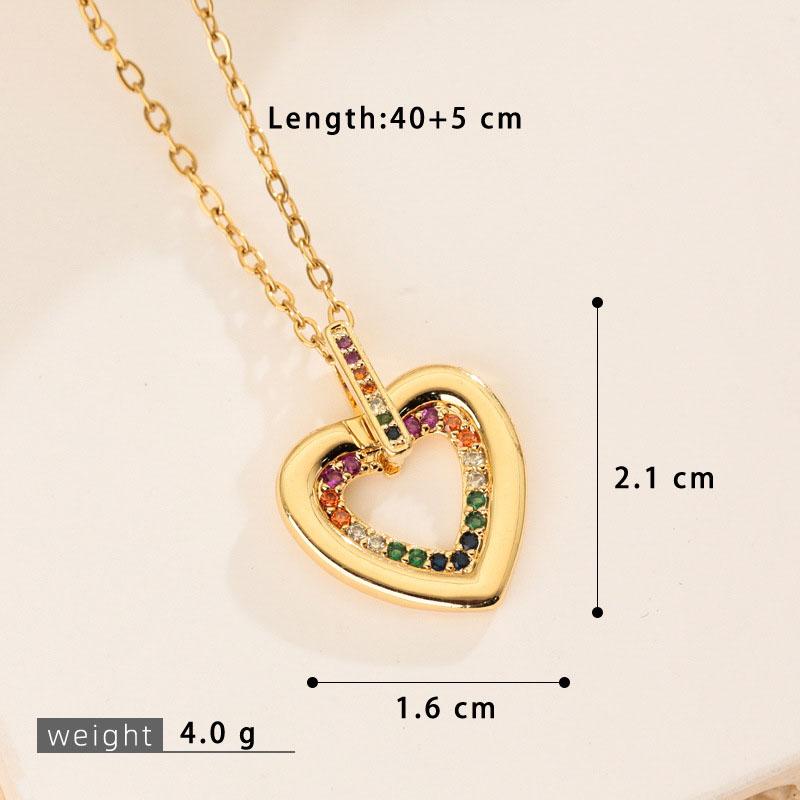 Gold & Silver Plated Rainbow CZ Hollow Heart Necklace, Delicate Jewelry for Women