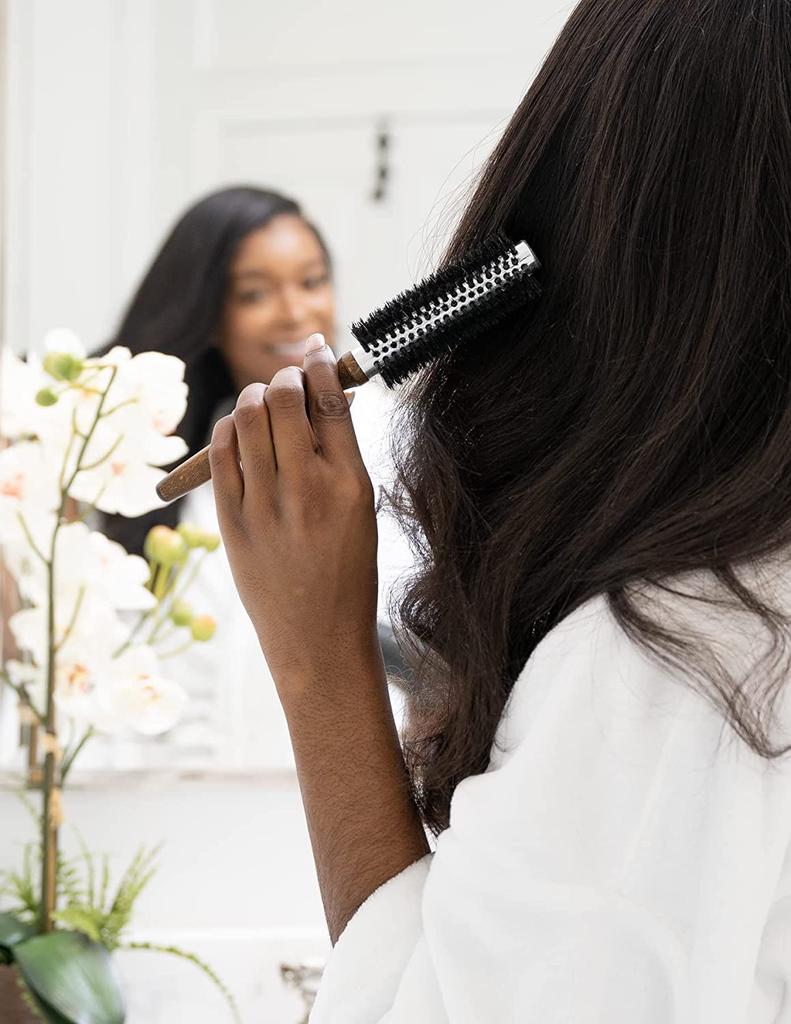 SHASH Roll Brush - Boar Bristle Hairbrush for Blow Drying and Styling, Sustainable Brown Beechwood Natural Hairbrush, Made In Germany