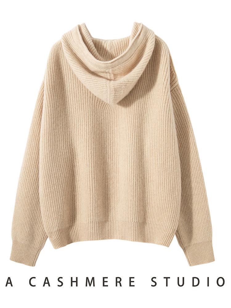 Women's Super Thick Cashmere Knit Hoodie - Autumn/Winter Long Sleeve Loose Casual Pullover Sweater
