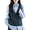 Women's V-neck 100% Pure Wool Sweater Vest - Loose Knit Solid Color Cashmere Pullover/Cardigan for Autumn & Winter.
