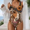 Women Plus Size Sleeveless U Neck Halloween Ghost Pumpkin Print One Piece Swimsuit