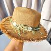 Sun Hat Wide Brim Floppy Edges Breathable Woven Straw Hat with Chrysanthemum Garland Lightweight Summer Beach Travel Hat