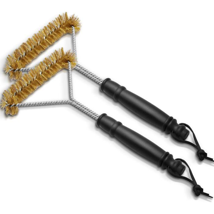 Brosse à barbecue - MSD SANTE ANIMALE - 30,5 cm - Poils fil de cuivre - Cadre inox triangulaire - Manche long anti-brûlure