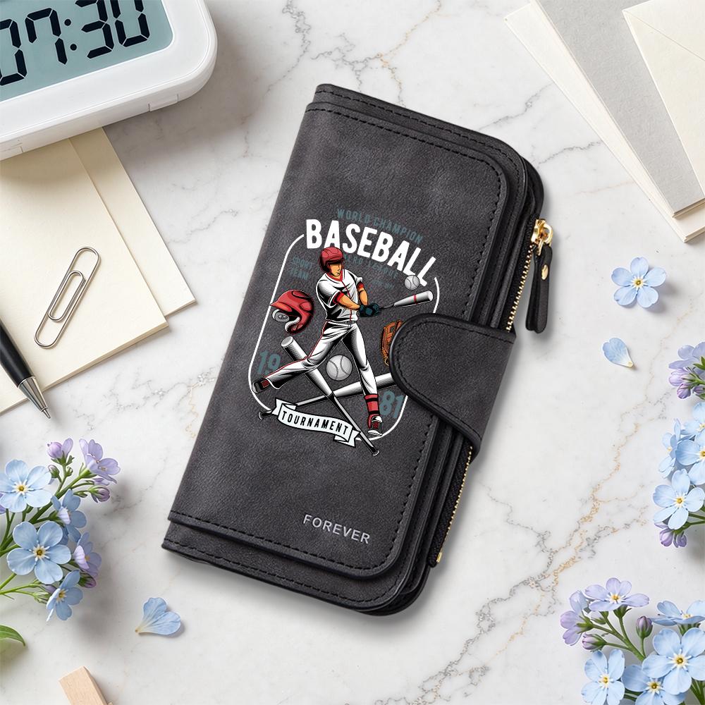 Vintage Baseball Print Wallet Multi Card Holder Fashion Portable Long Purse for Daily Use