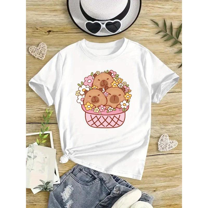 European sizes Cute Capybara, Capybara Pattern Print T-Shirt 110