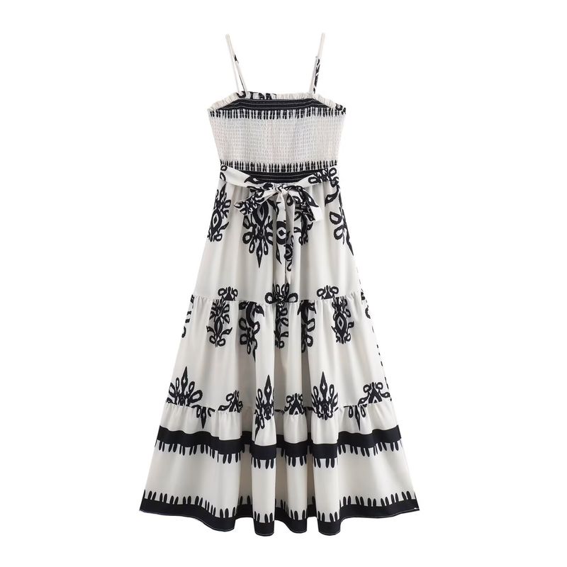 

Kaslead Новое поступление Женская одежда Модный стиль Модный Повседневный Принт Сборки Пояс Платье на бретелях Flower color L