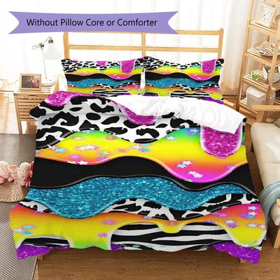 Rainbow Glitter Pattern Bedding Quilt Set Quilt Cover Pillowcase Home Decoration Gift (1 * Duvet Cover + 2 * Pillowcase, Without Core)