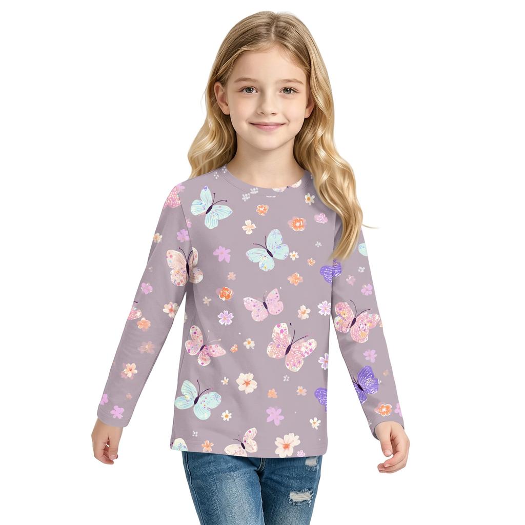 Kids' Long Sleeve Neck Printed T-Shirt Casual Top for Boys and Girls