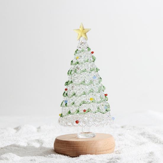 Glass Christmas Tree Mini Tabletop Xmas Tree Figurine with Star Topper for Winter Holiday Table Mantel Shelf Home Decoration