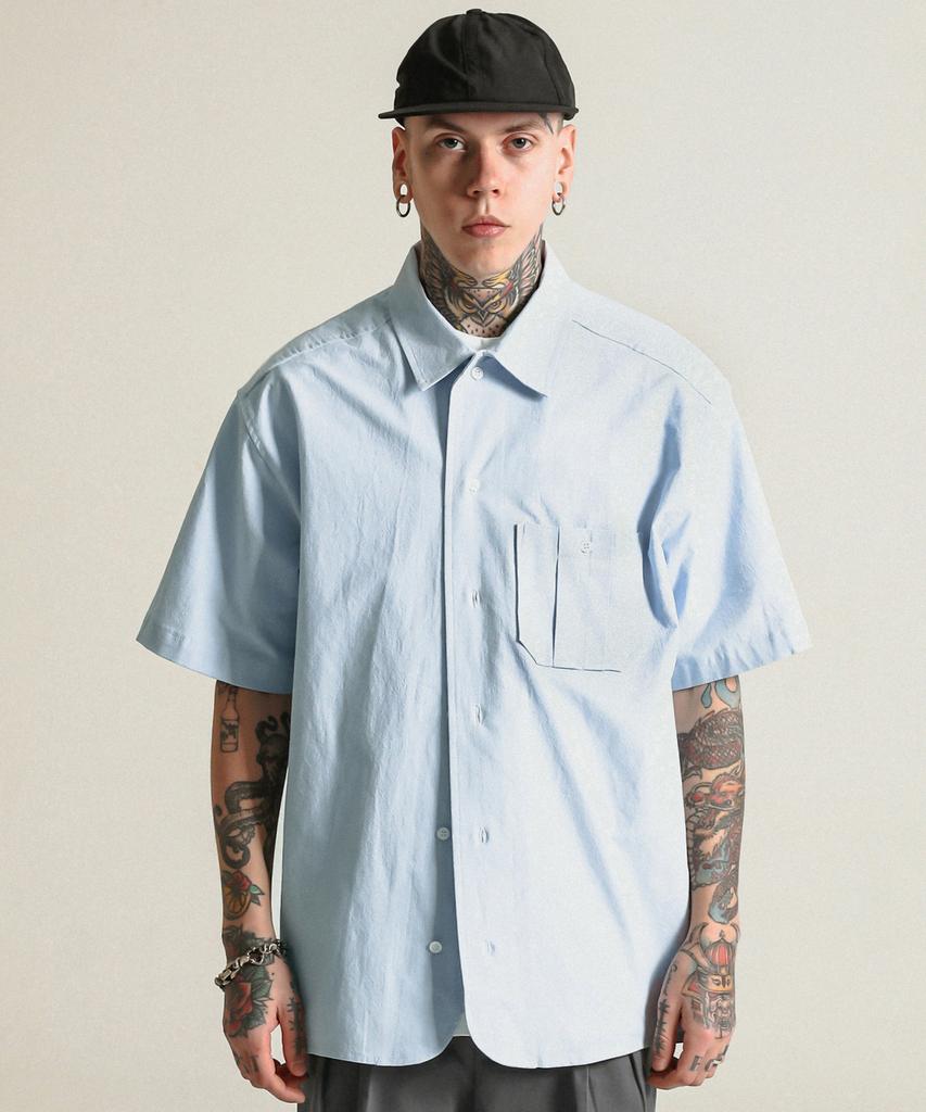 STAGE NAME Rd City Boy Washed Cotton Oversized Short Sleeve Shirt_Pale Blue