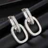 Huitan Geometric Oval Double Hoop Drop Earrings Lady Fashion Modern Fashion Zircon with Bright Zirconia Trendy Accessories Gift