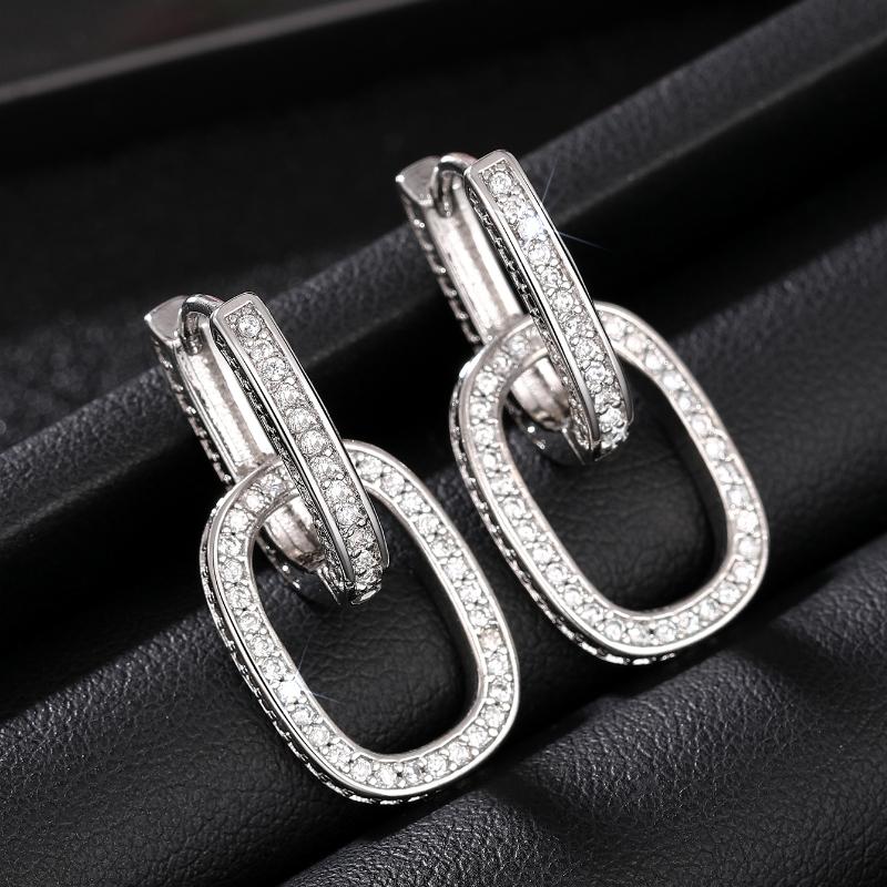 

Huitan Geometric Oval Double Hoop Drop Earrings Lady Fashion Modern Fashion Zircon with Bright Zirconia Trendy Accessories Gift
