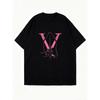 Oversized T Shirt Black Pink V Letter And Hand Graphic Print Casual Streetwear Fashion Top For Women