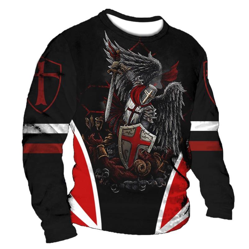 Vintage Print Men T-Shirts Samurai Pattern Knights Templar 3D Top Cotton Tee Streetwear Autumn Long Sleeve Oversized T Shirt 5XL