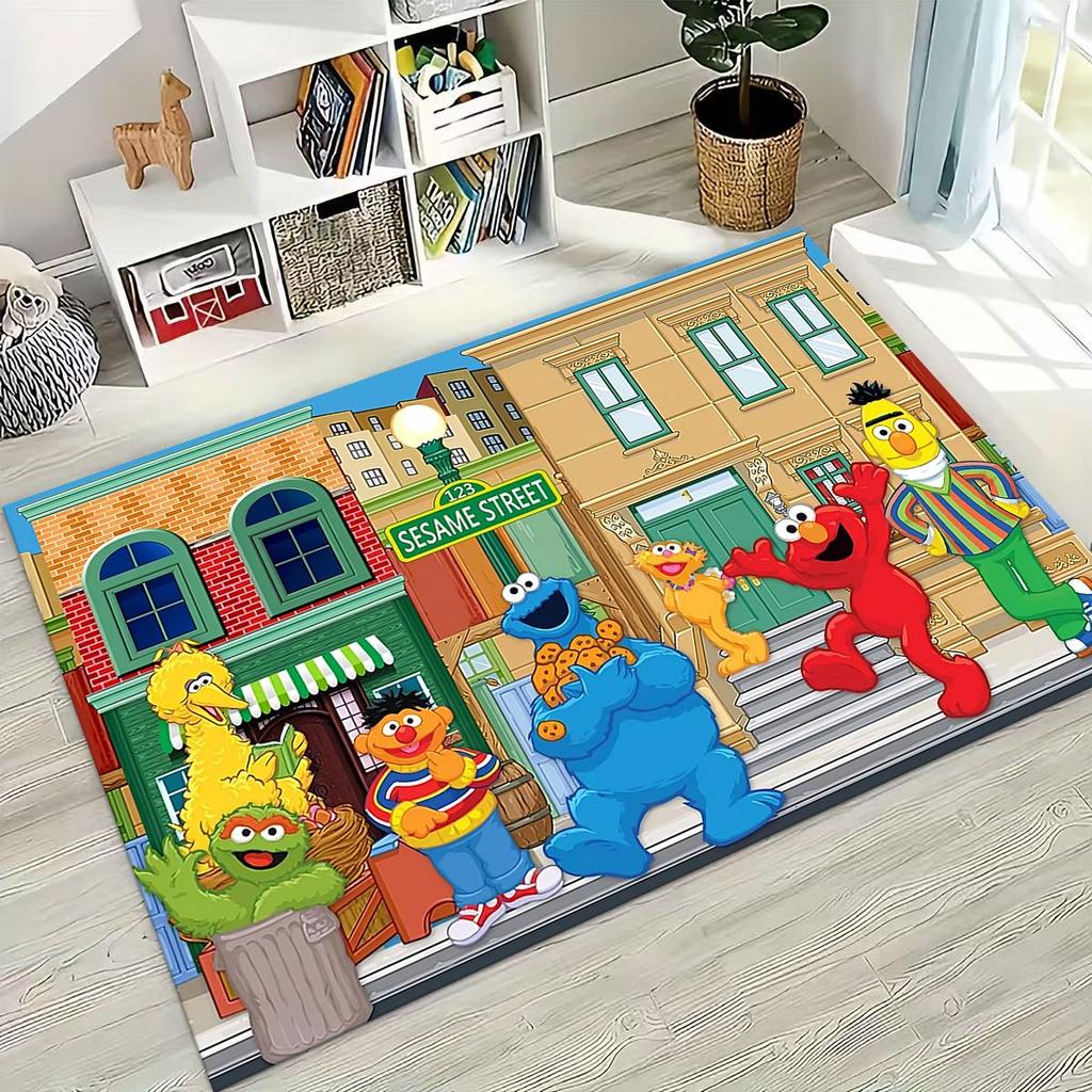 3D S-Sesam Cartoon Kunst Teppich für Schlafzimmer Wohnzimmer Sofa Zuhause Fußmatte Dekor,Große Kinder Spiel Rutschfeste Bodenmatte