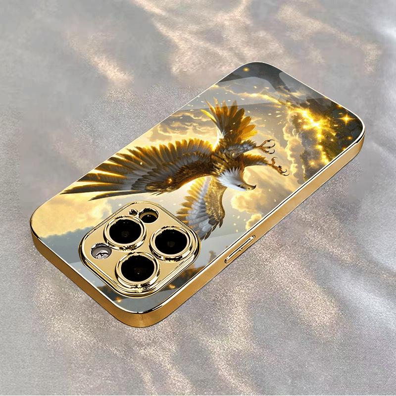 The Gold Eagle Pattern Electroplated Glass Phone Case Suitable for iPhone 17 16 15 14 13 12 11