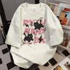 Teenager Summer Casual Short Sleeve Loose Black Cat Letter Printed Pullover Oversize Cotton T Shirt Top