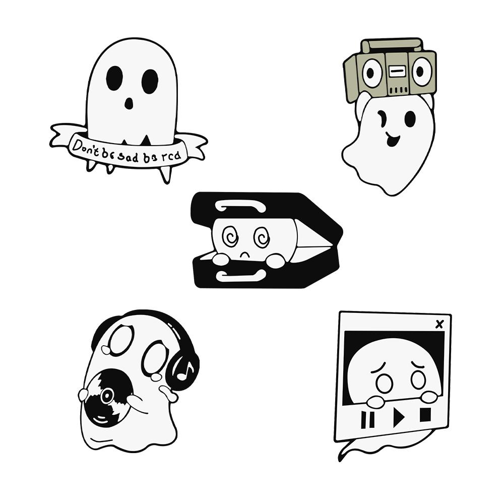 3-5pcs/set Funny Animal Cats Goose Brooch  Punk Ghost Moon Phase Cat Lapel Pins Cute Sushi Kitten Enamel Badge Bag Jewelry Gifts
