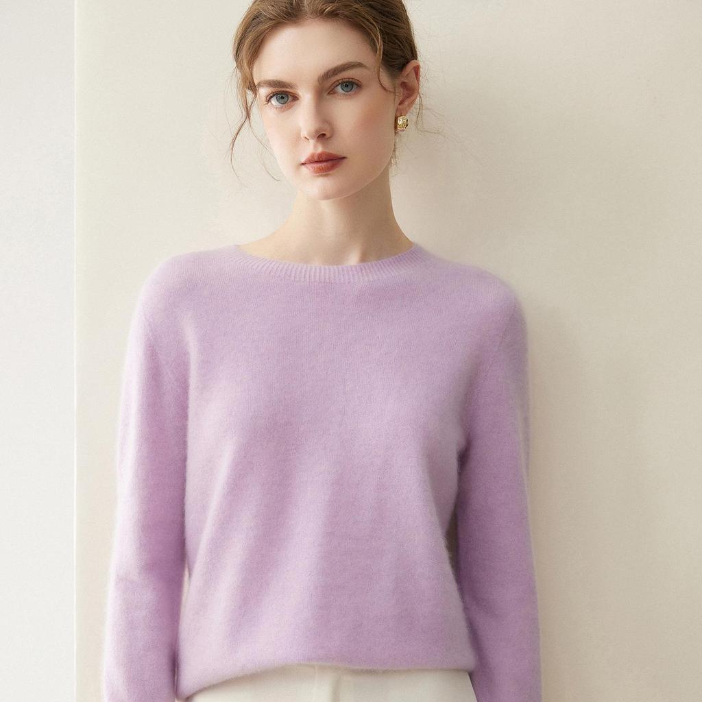 Pure Cashmere Women's Loose Pullover Sweater - Round Neck, Solid Color, Warm Knitwear for Autumn/Winter