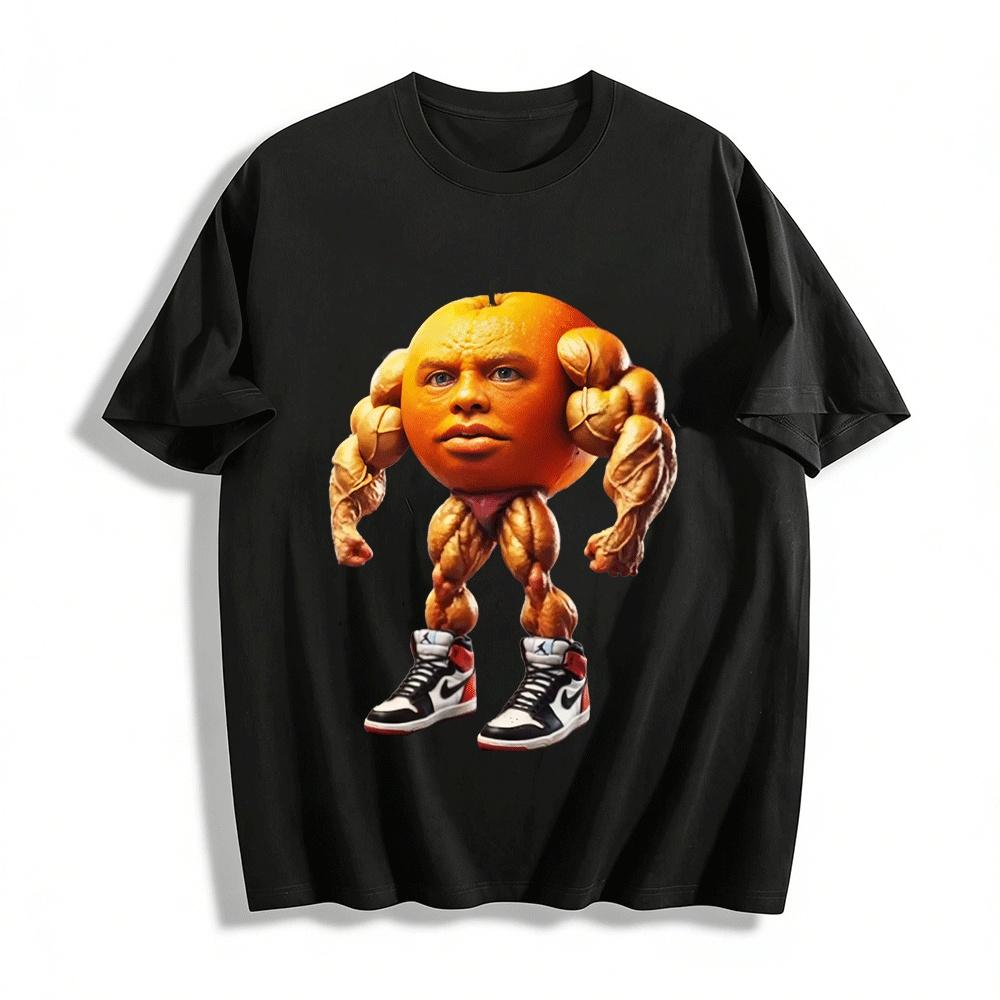 

Muscular Orange Man Funny Graphic Casual Short Sleeve Tee Pure cotton T-shirt XXS