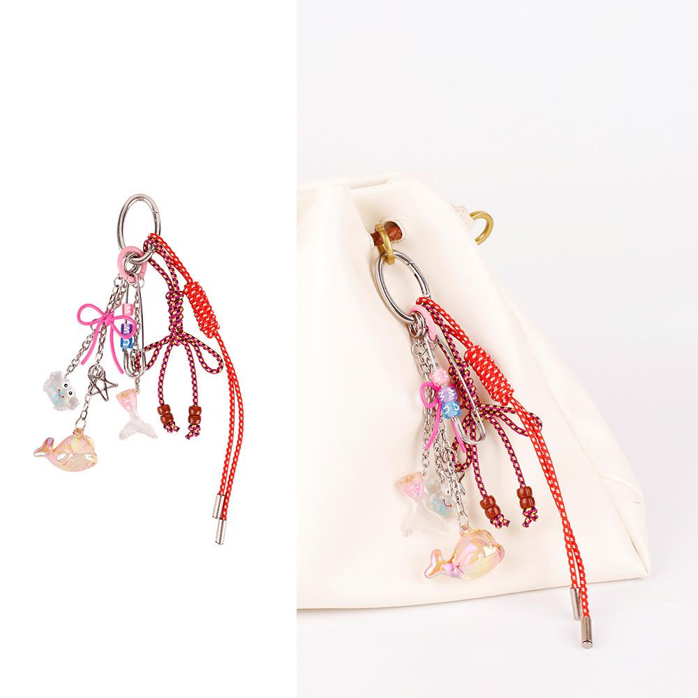 Ins wind ocean series bag pendant colored starfish whale shell woven rope pendant exquisite cute keychain