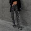 Womens High-Waisted Straight Leg Cotton Trousers Leopard Print Casual Streetwear Loose Fit