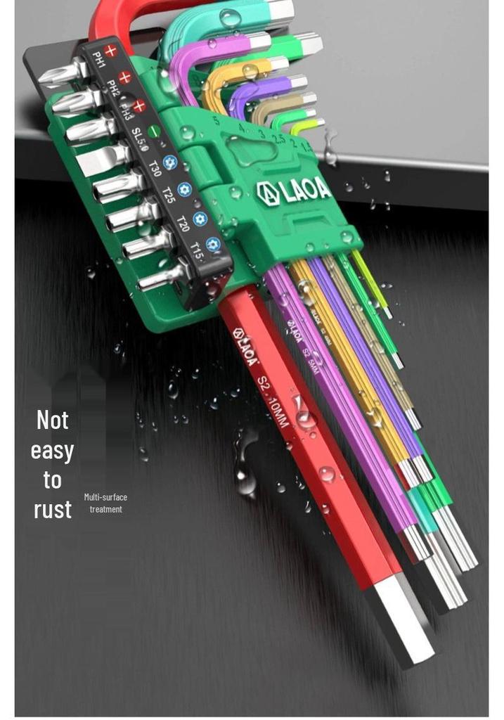 Old A 9-Piece Magnetic L-Shaped Hex Key Set with S2 Torx Inner Hex Screwdrivers