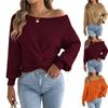 Women's Casual Color Off-Shoulder Knot Long Sleeve Sweater for Everyday Wear