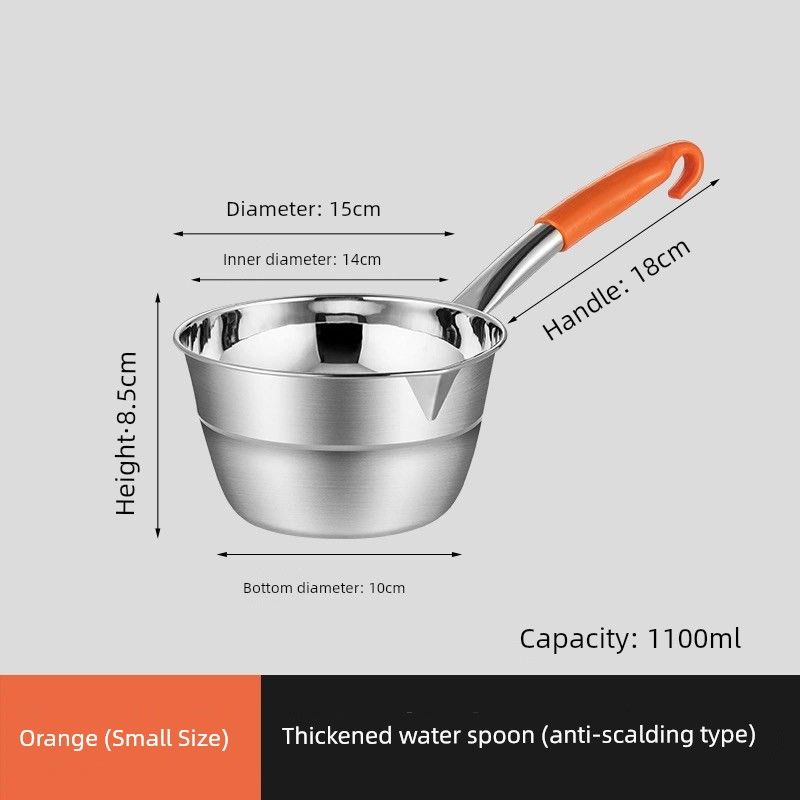 Extra Thick Water Ladle 304 Stainless Steel Spoon Water Scoop Kitchen Long Handle Soup Ladle for Cafeteria Porridge Large Soup Spoon Water Spoon Orange Red Diameter 14cm (Orange)