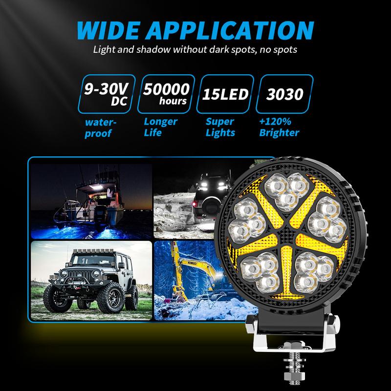 Lumini Rotunde DRL Zi de Funcționare Black Knigh 4 inch Lumini de Lucru LED Modificate Proiectoare Vehicul Off-Road ATV SUV 4X4 Faruri Flash