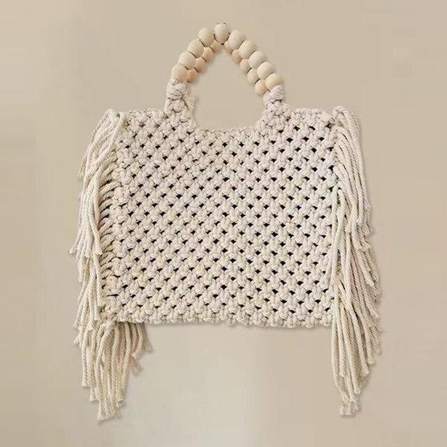 Female Tote Bags Large Capacity Luxury Designer Handbag For Women  Knitting Tassel Beading Decorate Purse Ladies Beach Bag
