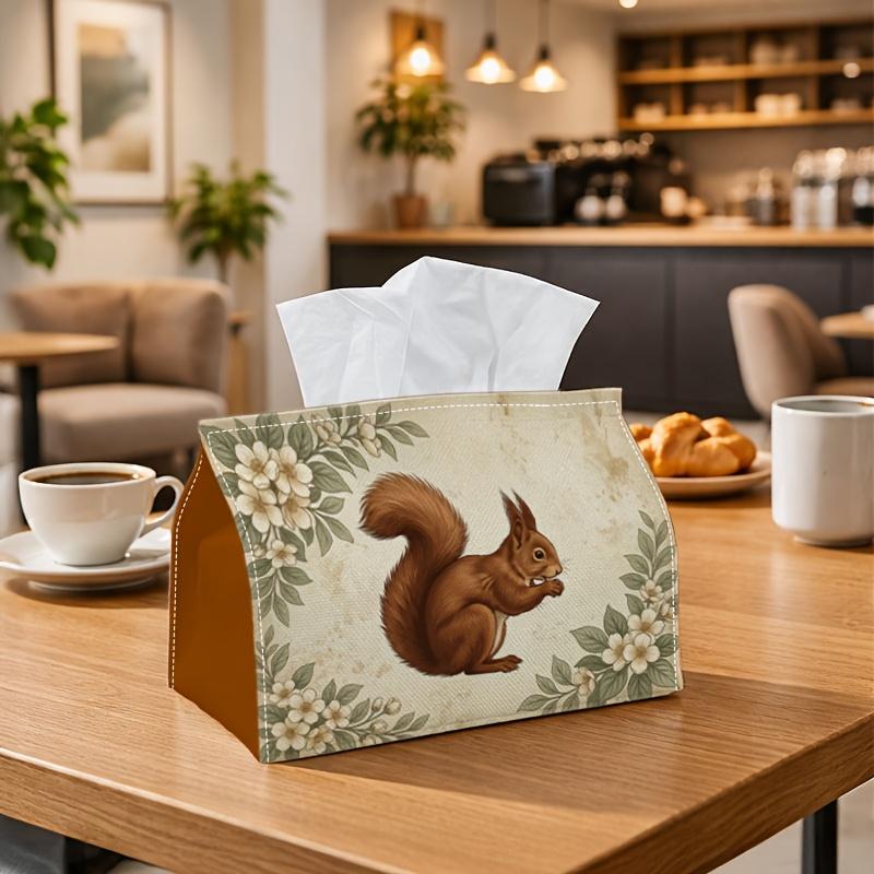 1pc Woodland Squirrel Tissue Box - Multi-functional Napkin Dispenser, Two Sizes Available Made of Durable Polyester, Decorated with Sepia Vintage Flor