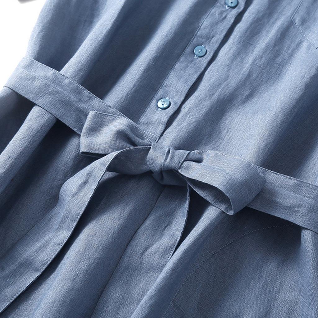 Vintage Cotton Linen Shirt Dress For Women Solid Plus Size Casual Long Dresses Ladies Slim A Line Tunic Dress Outfits For Summer