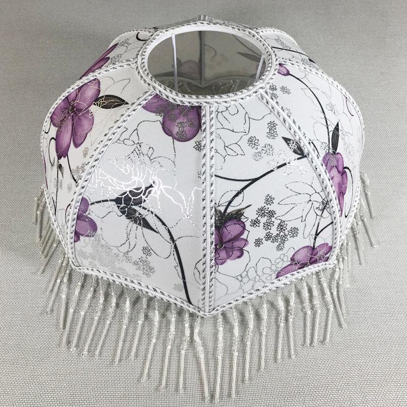 European Lamp Shade Vintage Fabric Beads Lace Floral Wall Lamp Lampshade Luxury Table Lamp Covers Bedroom Home Decoration