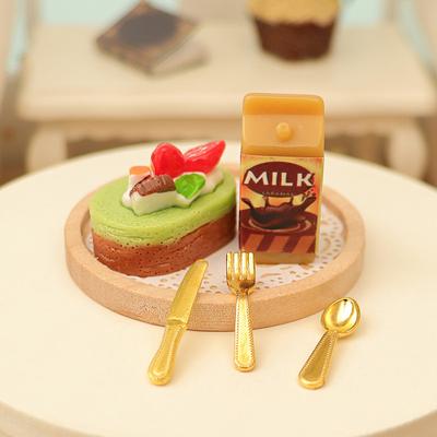 1Set 1:12 Dollhouse Miniature Cake Milk Fork Tray Food Model Kitchen Decor Toy For Doll House Accessories Kids Gift