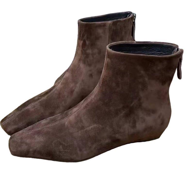 Black square head thick heel short boots women's autumn and winter retro versatile British style niche design boots