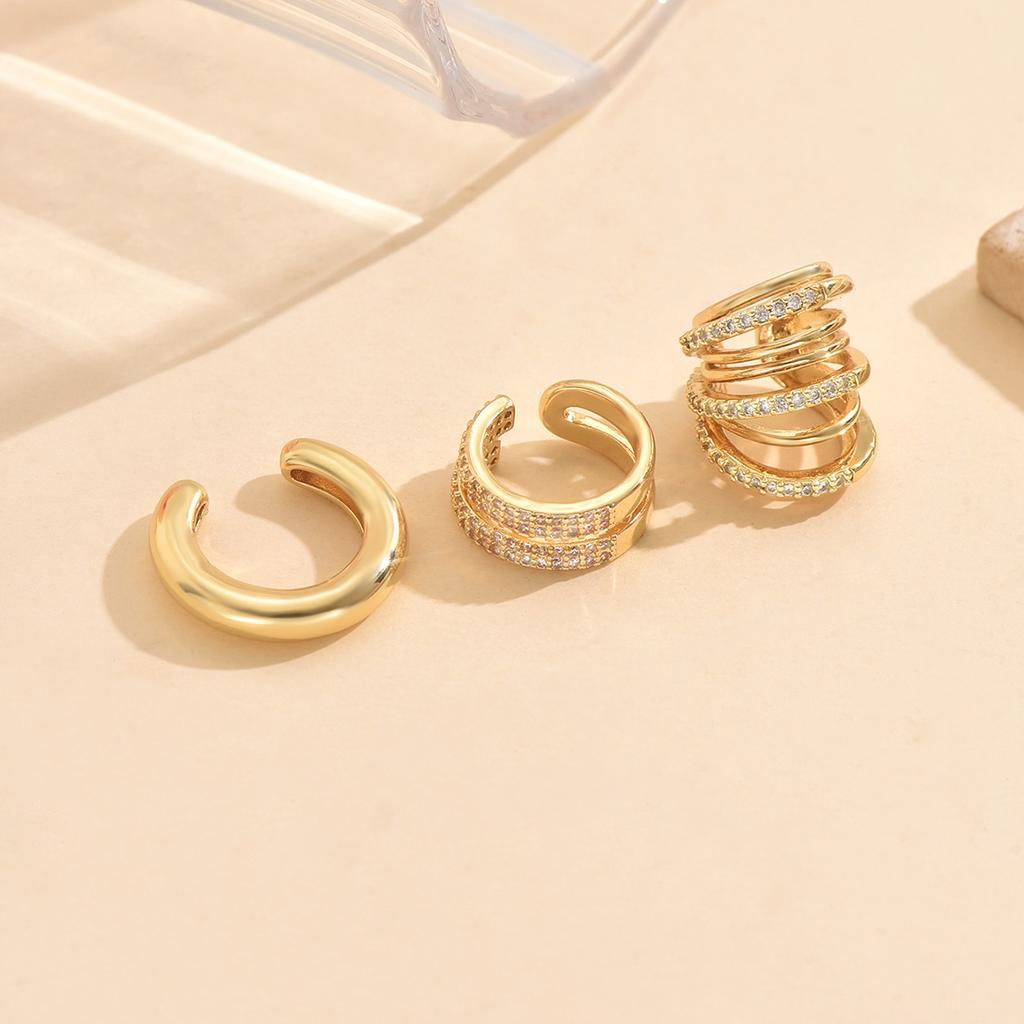 3 Pcs Zircon Korean Wave Multilayer Geometry Ear Cuff Clip on Earrings For Women Without Piercing Non-pierced Jewelry