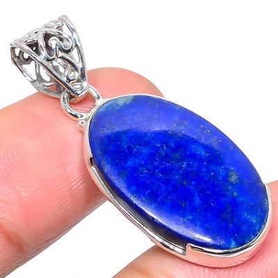 Natural Lapis Lazuli Gemstone 925 Solid Sterling Silver Gift Pendant 1.65" J4Z39