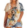 Plus Size Women's Fashion Casual Vintage Printed O-Neck Short Sleeve Button T-Shirt Top