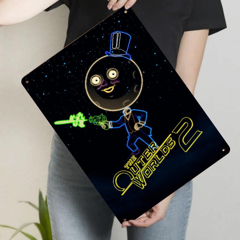 

The Outer Worlds Neon Style Moon Character Metal Wall Art Decorative Painting 20x30cm（7.8x11.8inch）