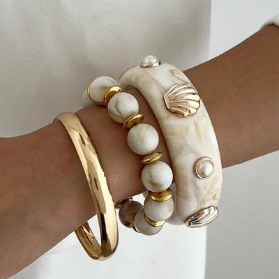 DIEZI One Set Bohemian Resin Beads Strand Bracelet Bangle Sets Vintage Pearl Shell Charm Bangles For Women Men Gift Jewelry