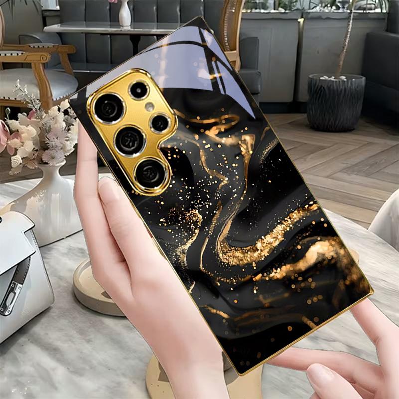 Midnight Gilded Flow Electroplated Golden Phone Case For Samsung A23 A33 A53 A73 A14 A34 A54 A15 A35 A55 A06 A16 A36 Glass Cover