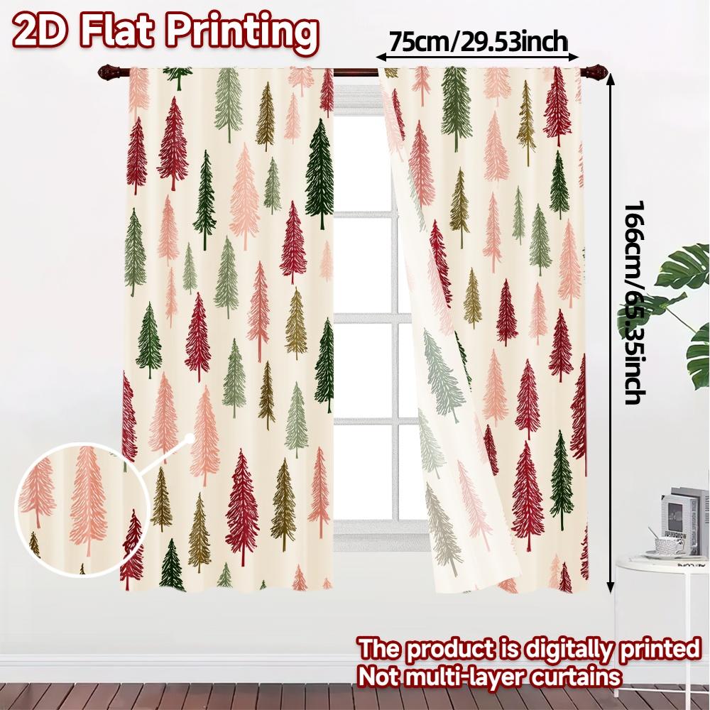 Set Of 2 Flat Printing Jit Curtains Without Rod Festive Forest Chic Drapes Yarn Suitable Curtain Made Polyester