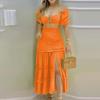 Autumn 2026 European-American Color Block Print Vest & High Waist Split Long Skirt Set 661