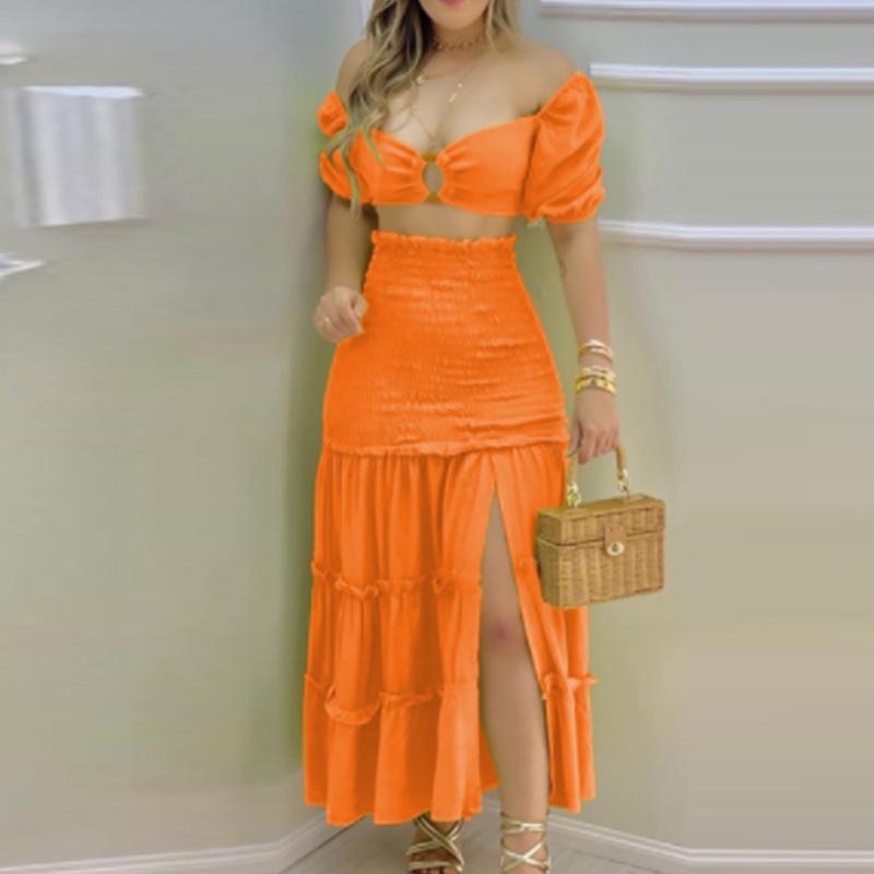 

Autumn 2026 European-American Color Block Print Vest & High Waist Split Long Skirt Set 661 3XL