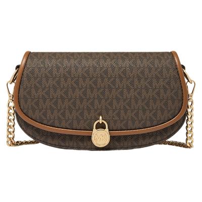 MK Mila Borsa a Tracolla Monogramma con Chiusura Dorata Piccola da Donna Marrone Scuro 35F5GIMC1B-200
